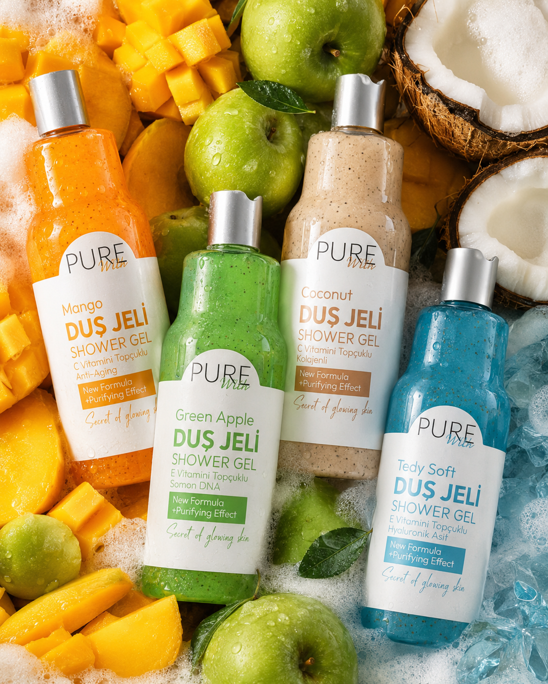 Cele patru geluri de duș Pure With, fotografie originală